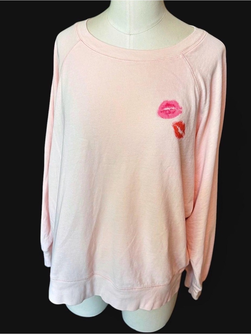 J. Crew Pale Pink Crewneck Sweatshirt lips graphic front and back size large